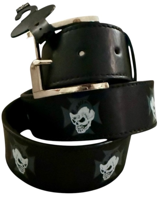 Vintage Other - Punk Rock Skull Iron Cross Y2K Goth Black Belt Removable Buckle Edgy Size 34-36